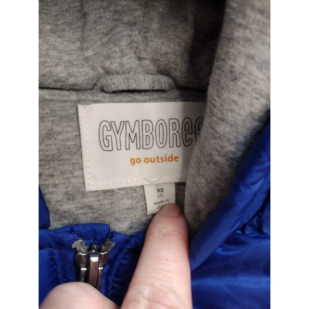 Gymboree‎ Kids Puffer Vest XS (4) Blue Red Hooded Sleeveless Zip Up Jacket